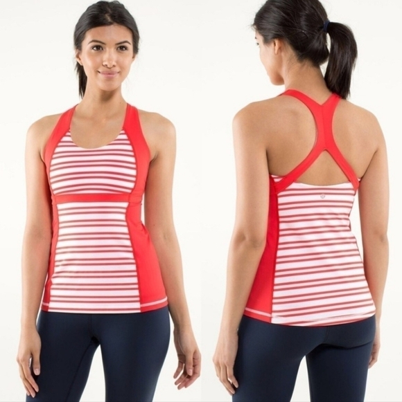 Lululemon Run: Fast Track TankTwin Stripe Love Red - Picture 1 of 8